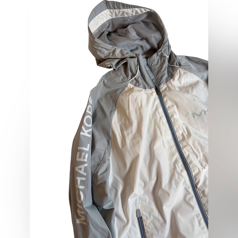 Michael Kors Gray and Cream Hooded Raincoat